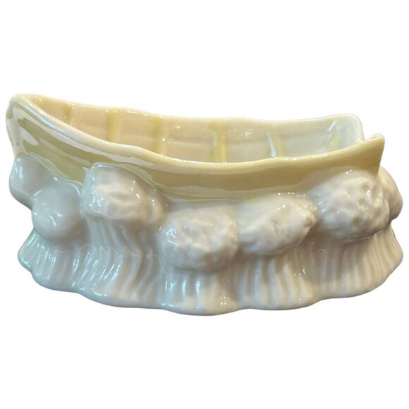 Vintage Belleek Porcelain Cream/Yellow Boat Salt Trinket Dish~7th Brown Mark - Picture 5 of 8